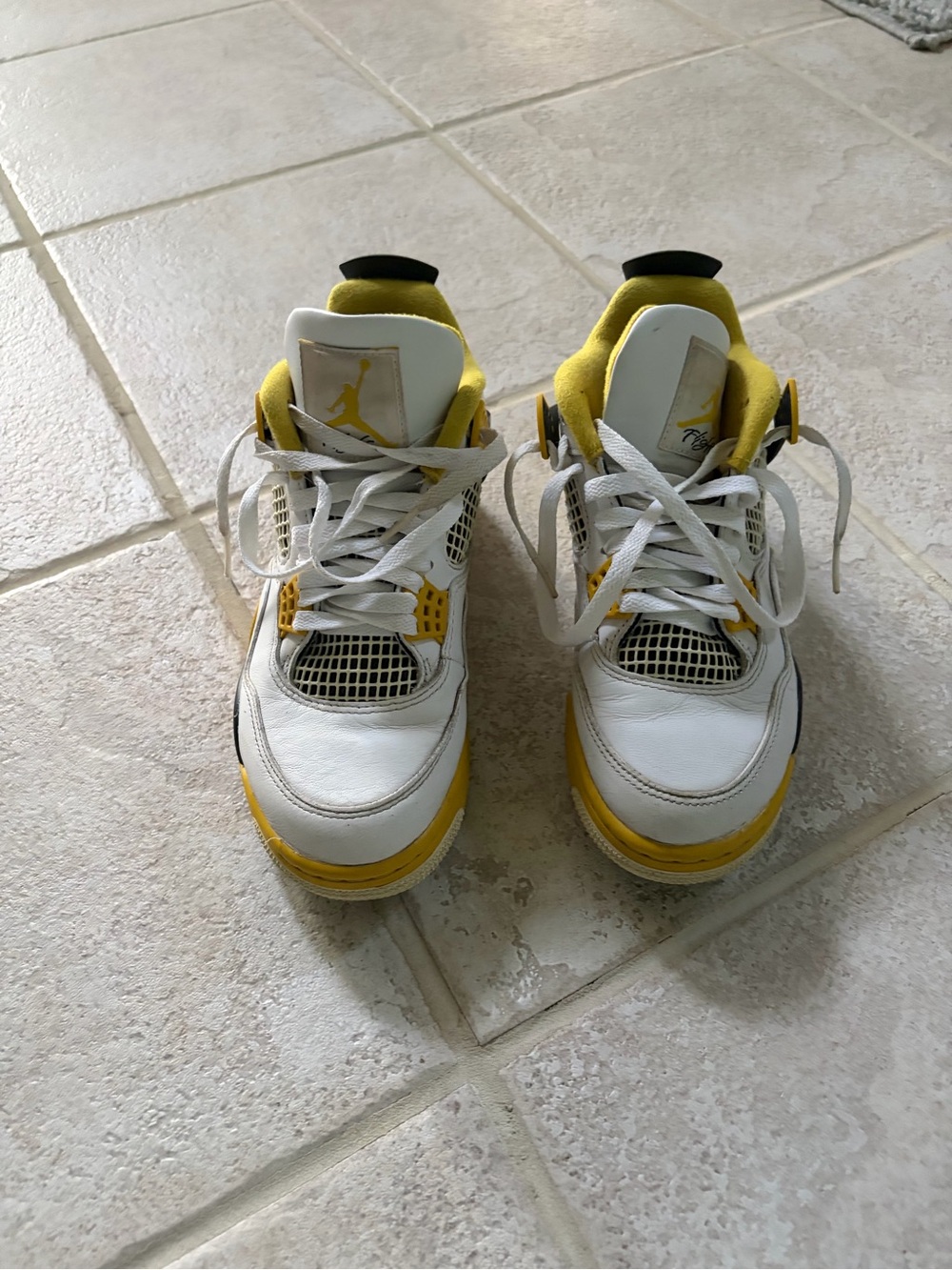 White and Yellow Kids Basketball Sneakers - Jordan’s (insoles missing)